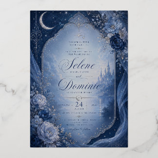 Invitation En Aluminium Romance au Clair de Lune Céleste