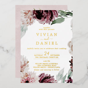 Invitation En Aluminium Romance florale   Pile d'or tout en un Mariage