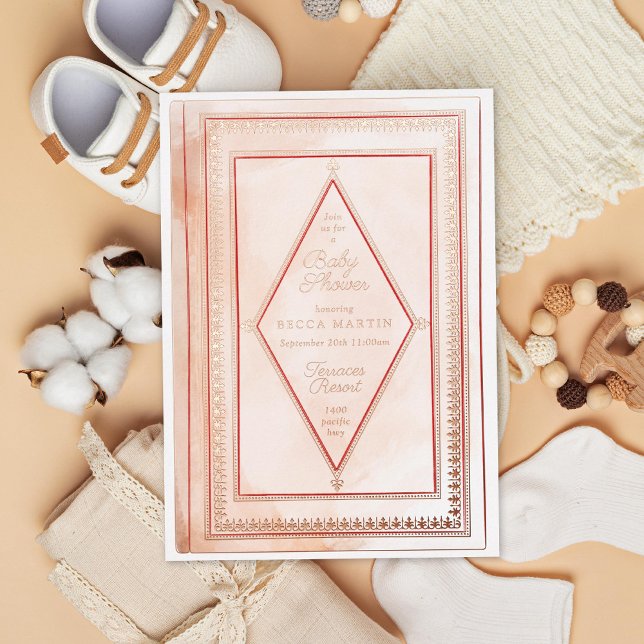 Invitation En Aluminium Romantic Antique Livre Blush Baby shower Rose (Créateur téléchargé)