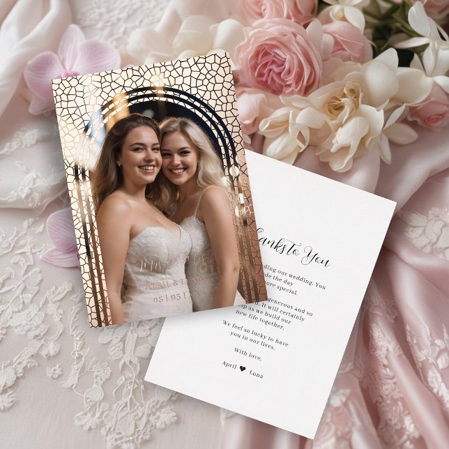 Invitation En Aluminium  Romantic Arch Photo Frame Stained Glass Effect (Celebrate the beauty and charm of your wedding with our Romantic Arch Photo Frame Thank You Card.)