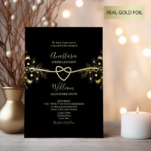 Invitation En Aluminium Romantic Elegant Gold et Black Mariage