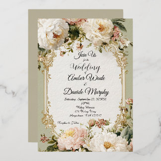 Invitation En Aluminium Romantic Sage Green and Gold Vintage Wedding