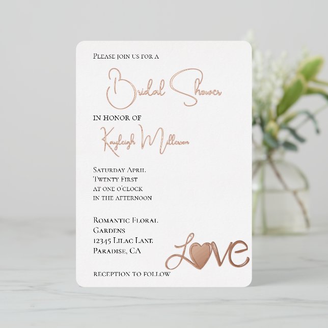 Invitation En Aluminium Romantique Amour Fête des mariées de coeur (Debout devant)