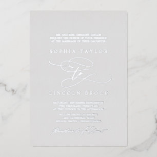 Invitation En Aluminium Romantique Argent Gris Flourdissant Mariage offici