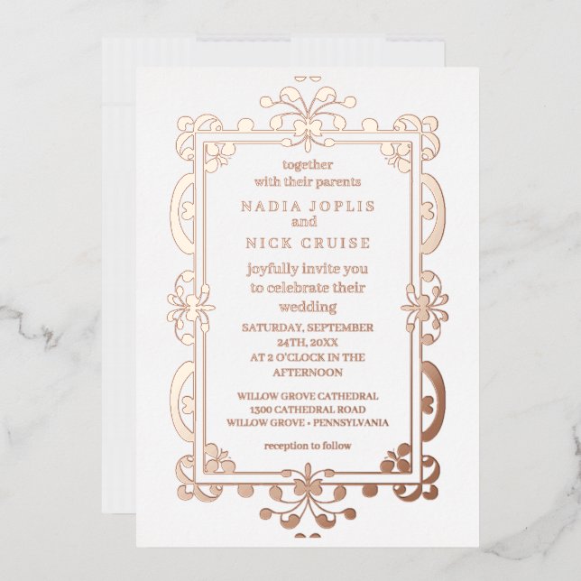 Invitation En Aluminium romantique Art nouveau mariage rose or foil invit (Enveloppe)