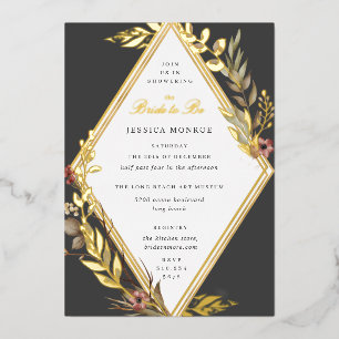 Invitation En Aluminium Romantique Diamant Floral Gris Fête des mariées