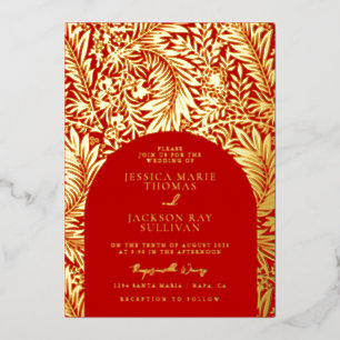 Invitation En Aluminium Romantique Floral Rouge et Mariage d'or