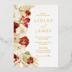 Invitation En Aluminium Romantique Gold Foil Floral Red Roses Mariage