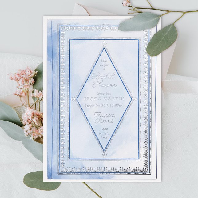 Invitation En Aluminium Romantique Livre d'Antiquité Bleu Fête des mariées (Créateur téléchargé)