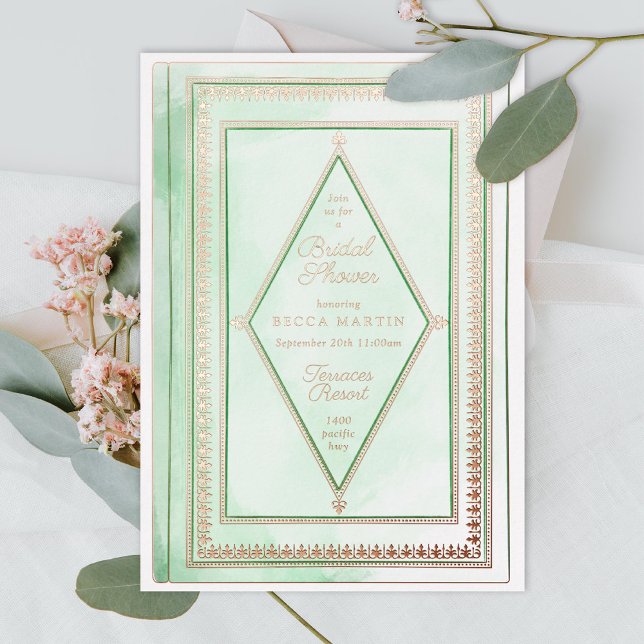 Invitation En Aluminium Romantique livre d'antiquité Menthe Green Fête des (Créateur téléchargé)
