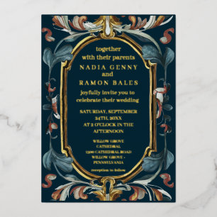 Invitation En Aluminium Romantique mariage Art nouveau or