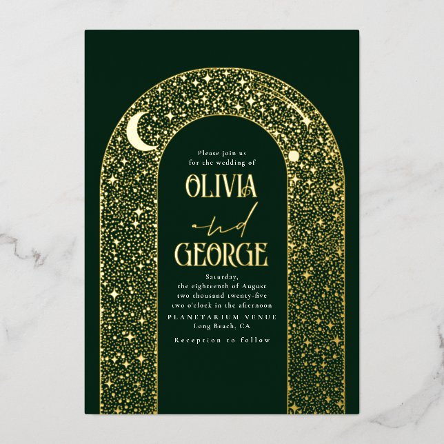 Invitation En Aluminium Romantique Mariage céleste Emerald Vert & Or (Recto)