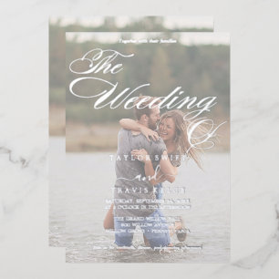 Invitation En Aluminium Romantique Mariage photo décolorée feuille d'arg