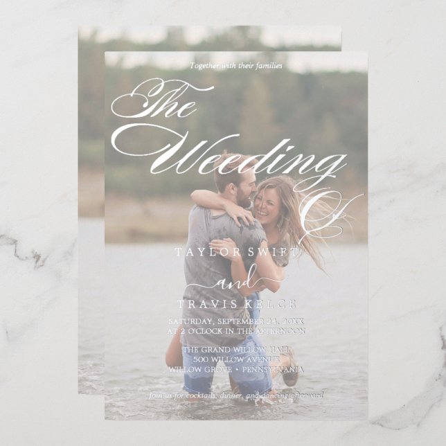 Invitation En Aluminium Romantique | Mariage photo défraîchi à l'huile d'a (Recto/Verso)