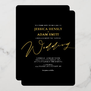 Invitation En Aluminium Romantique moderne Mariage noir et or Foil Invita