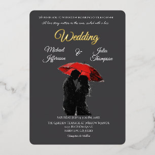 Invitation En Aluminium Romantique Parisien Parapluie Rouge Love Silhouett
