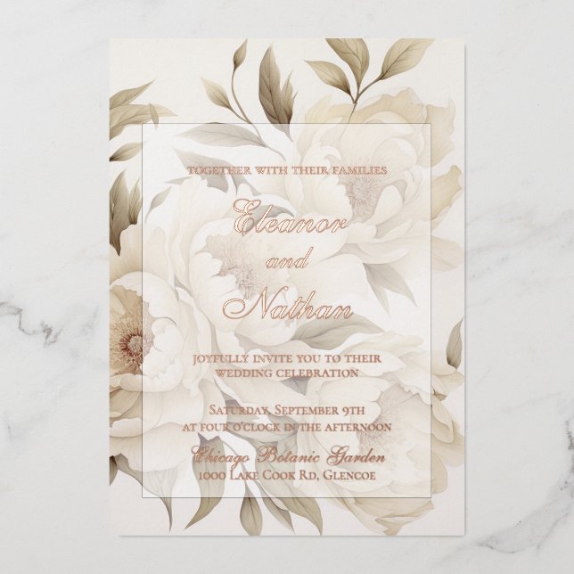 Invitation En Aluminium Romantique Peonies Beige Floral Mariage de automne (Recto)