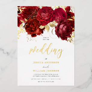 Invitation En Aluminium Romantique Red Roses Gold Mariage