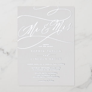 Invitation En Aluminium Romantique Silver Foil Grey Mr & Mrs Mariage