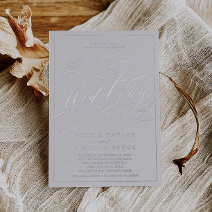 Invitation En Aluminium Romantique Silver Gris Mariage de trame