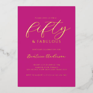 Invitation En Aluminium Rose 50 ans et Fantastique Anniversaire Or