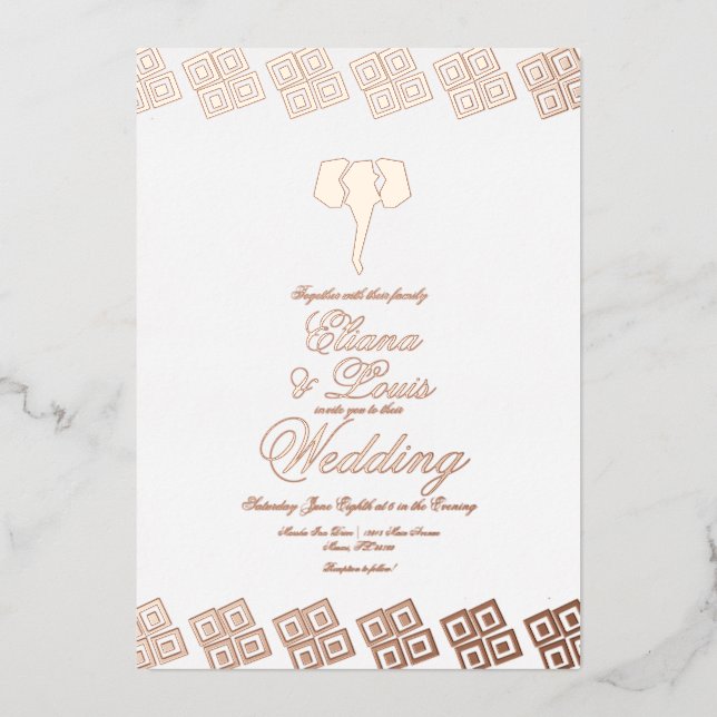 Invitation En Aluminium Rose africain Gold Ankara Mariage Pressing (Recto)