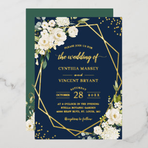 Invitation En Aluminium Rose blanche Floral Mariage géométrique Or