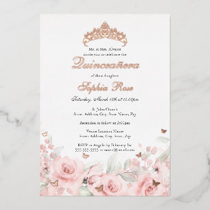 Invitation En Aluminium Rose Blush Floral Rose Or Butterfly Quinceanera