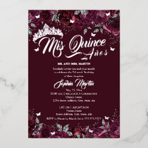 Invitation En Aluminium Rose Bourgogne prune Mis Quince Quinceanera