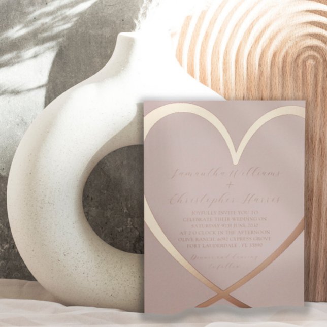 Invitation En Aluminium Rose chic Gold Mariage de coeur (Créateur téléchargé)