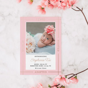 Invitation En Aluminium Rose Choisi Aimé Introduire Adopté Fille Bébé