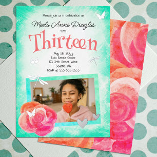Invitation En Aluminium Rose corail turquoise Photo Anniversaire