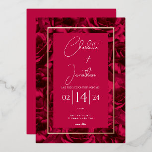 Invitation En Aluminium Rose de framboise Jardin Floral Mariage Or