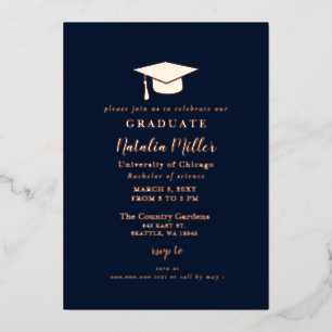 Invitation En Aluminium Rose de la Marine Casquette de diplôme d'or