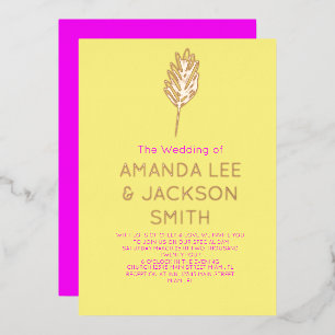 Invitation En Aluminium Rose de Mariage de feuille rose vif jaune