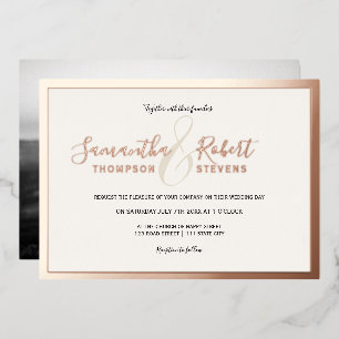 Invitation En Aluminium Rose de script mariage de la bordure en or