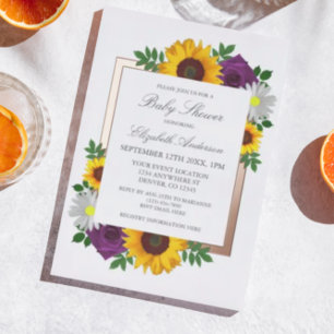 Invitation En Aluminium Rose de tournesol Daisy Automne Baby shower Floral