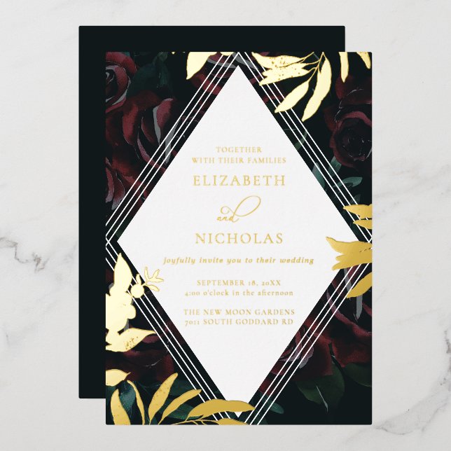 Invitation En Aluminium Rose de velours foncé bordeaux | Mariage d'hiver d (Recto/Verso)