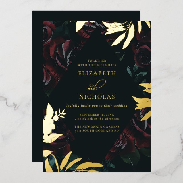 Invitation En Aluminium Rose de velours foncé bordeaux | Mariage d'hiver d (Recto/Verso)