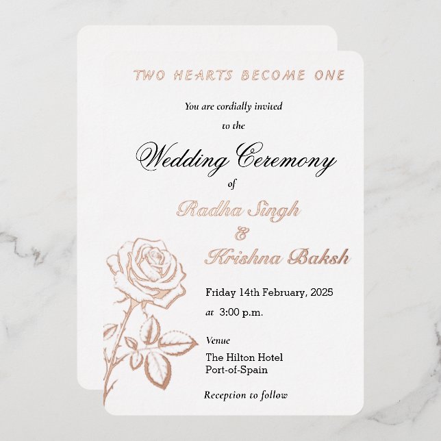 Invitation En Aluminium Rose Design Classique Mariage (Recto/Verso)
