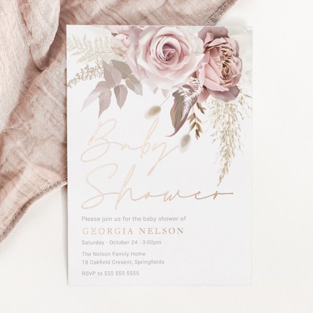 Invitation En Aluminium Rose Divin Baby shower Floral Blush Gold (Créateur téléchargé)