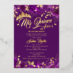 Invitation En Aluminium Rose d'or violet Mis Quince Quinceanera