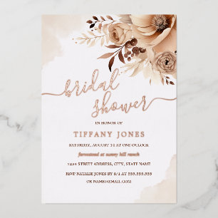 Invitation En Aluminium Rose doré métallisé beige, décoration florale bohè