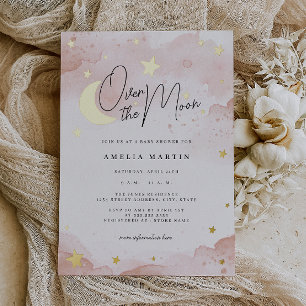Invitation En Aluminium Rose Ébloui Or Feuille Bébé Naissant