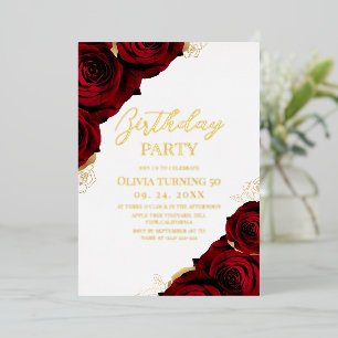 Invitation En Aluminium Rose élégante et belle en Bourgogne et Or pour 50e