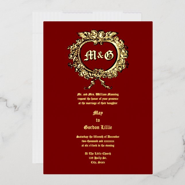 Invitation En Aluminium Rose en forme de coeur Cartouche & Cherub Couple (Enveloppe)