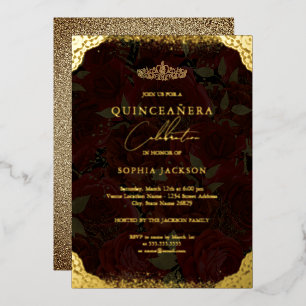 Invitation En Aluminium Rose en or rouge Tiara Quinceanera