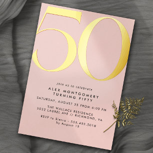 Invitation En Aluminium Rose et or   50e anniversaire des femmes