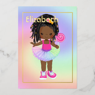 Invitation En Aluminium Rose et Or Tutu de Anniversaire Afro-Américain en