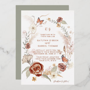 Invitation En Aluminium Rose Fleur sauvage d'or Mariage de courge papillon